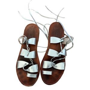Savopuolos Silver lace up calf silver tone leather sandals